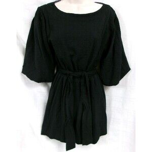 Anthropologie Francesca Balloon Sleeved Romper Black Waist Tie Pockets Size XS